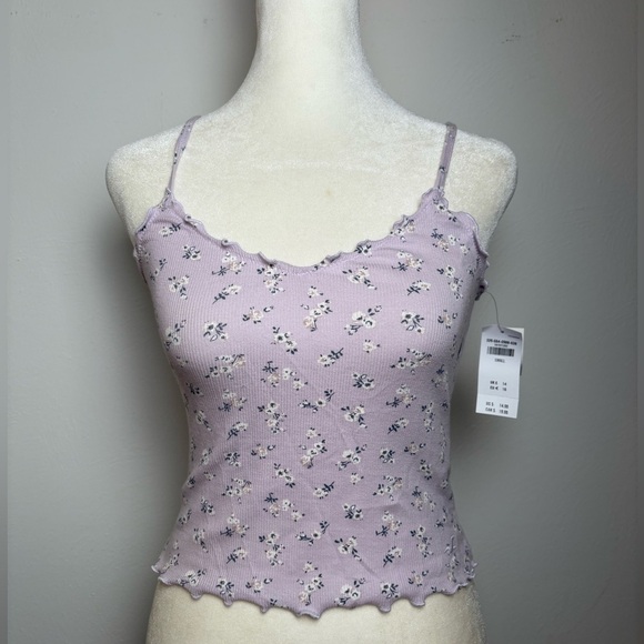 NEW Hollister Y2K babydoll ditzy ditsy floral print lettuce edge lavender cami S - Picture 2 of 16